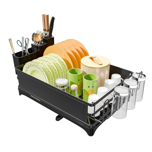 Kitchen counter setup with dish rack