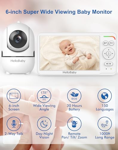 Large 6 inch baby monitor display showing video