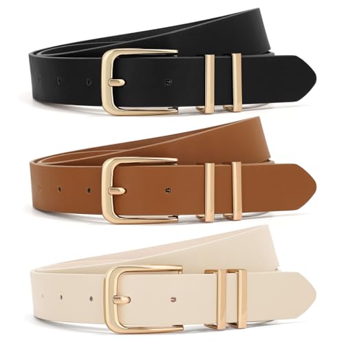 XZQTIVE 3 Pack Women Leather Belts black brown and beige set