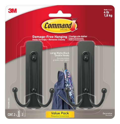 Command Large Matte Black Double Hooks packaging