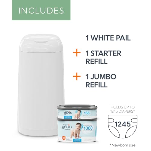 Diaper Genie Classic Pail showing push button lid mechanism