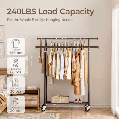 Close up of HYSEYY garment rack heavy-duty steel rods