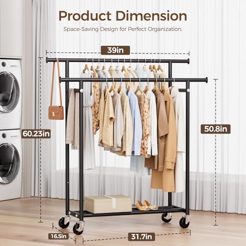 HYSEYY rolling rack with bottom storage shelf