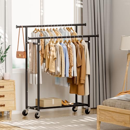 Organized clothing on HYSEYY double bar rack