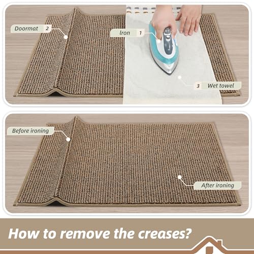 Top view of beige door entrance mat