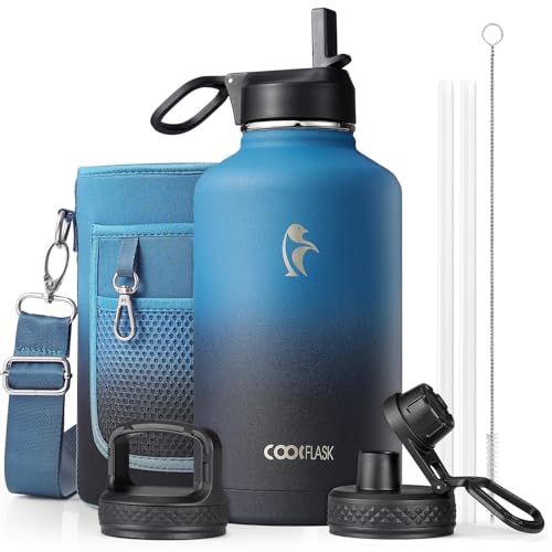 Coolflask 64 oz insulated water bottle Samurai Cyan