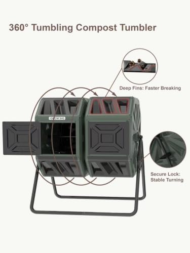 THE GROW'ING 53 Gallon Large Outdoor Compost Bin Tumbler Barrel side angle
