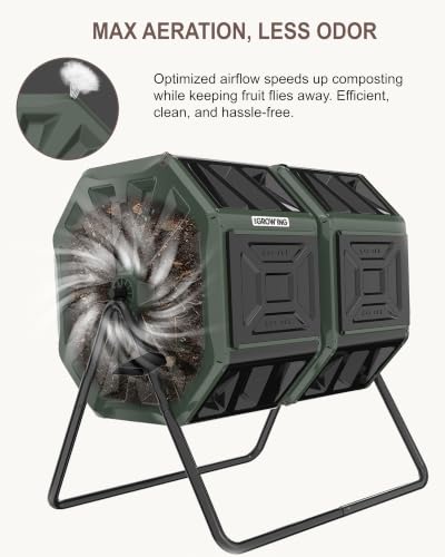 THE GROW'ING 53 Gallon Large Outdoor Compost Bin Tumbler Barrel internal agitating fins