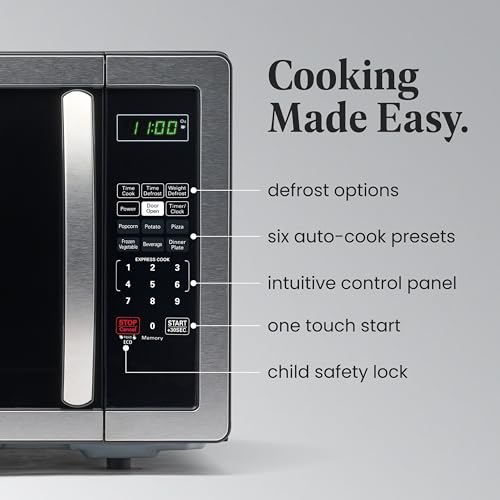 Side profile of stainless steel Farberware microwave