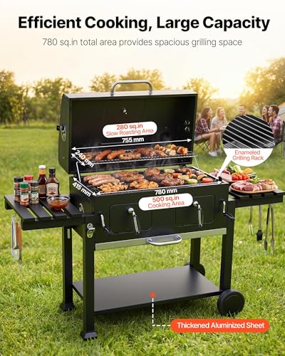 Side view showing foldable side tables of VEVOR grill