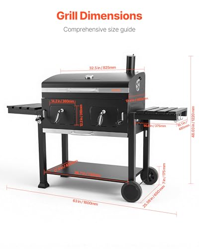 Close up of liftable charcoal tray handles on VEVOR VA-C500