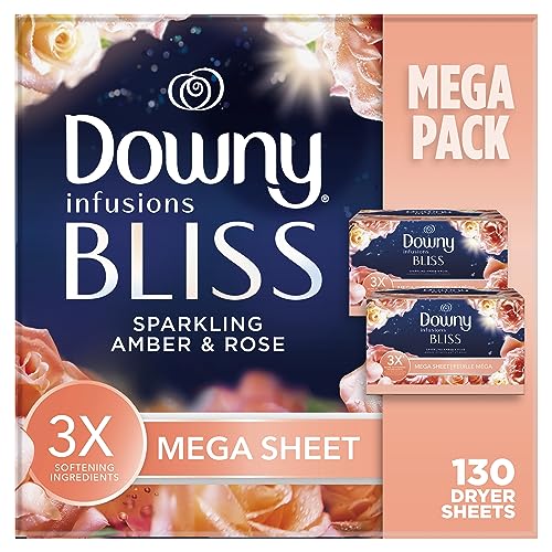 Downy Infusions Mega Dryer Sheets Bliss Amber and Rose box