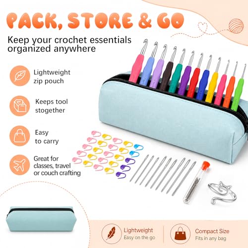 Assortment of 12 aluminum crochet needles in various sizes