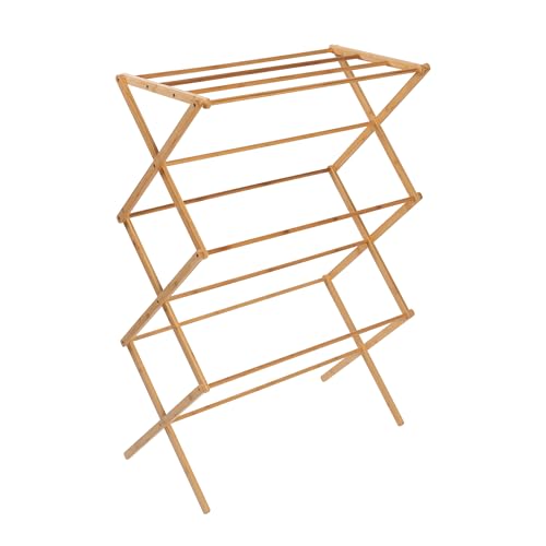 Honey-Can-Do bamboo clothes rack showing tiers