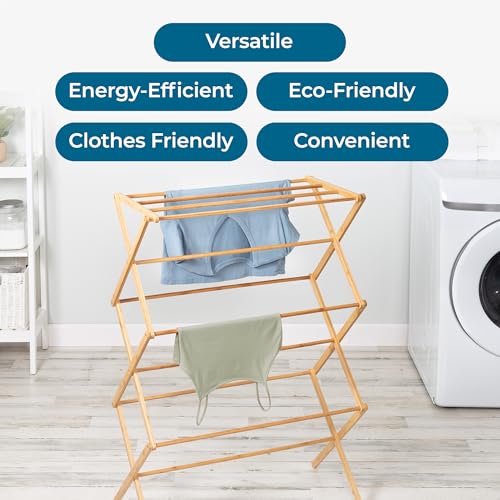Honey-Can-Do portable laundry rack in natural bamboo