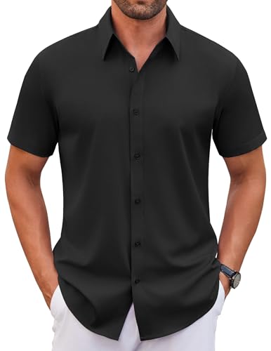 COOFANDY Men's Casual Black Button Down Shirt front view