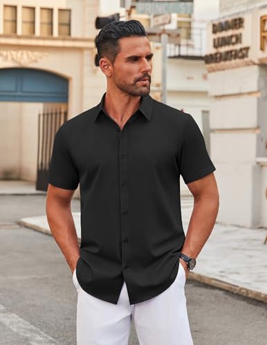 COOFANDY Men's Casual Black Shirt collar detail