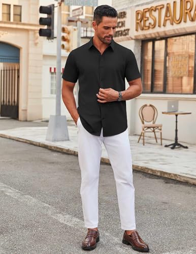 COOFANDY Short Sleeve Dress Shirt sleeve and stitching