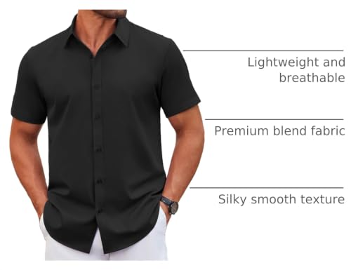 COOFANDY Black Button Down curved hem design