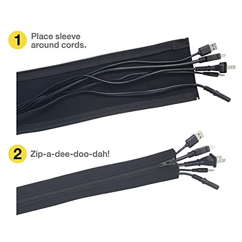 Organized home office cables using black sleeve