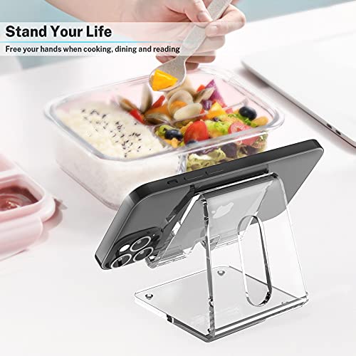Clear phone stand holding a smartphone