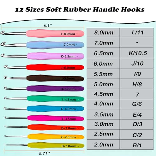 Multicolor crochet hooks with soft-grip handles