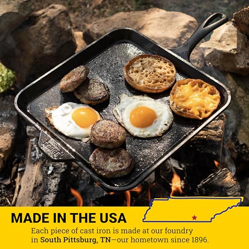 Lodge griddle on a campfire grate