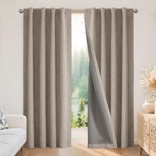 Joydeco 100% Blackout Curtains Nature Linen set