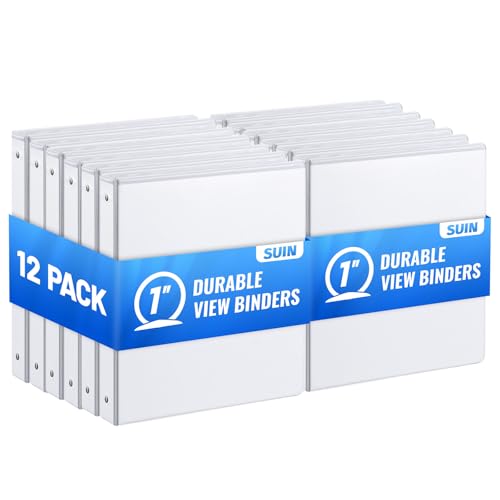 SUIN Bulk 12 Pack 1-inch 3 Ring Binders stack
