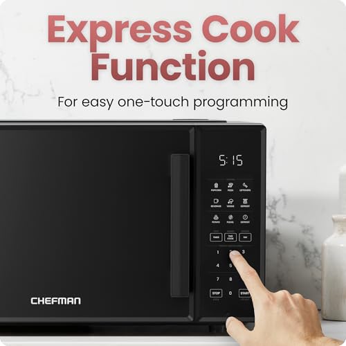 Chefman microwave side profile showing compact design