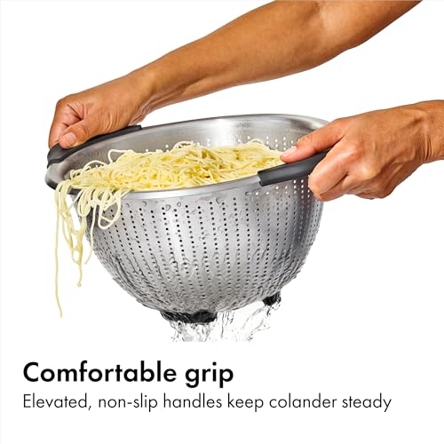 Close up of non-slip handles on OXO colander