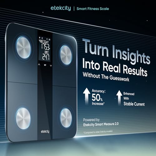 Smart scale display showing body weight and metrics