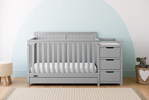 Pebble Gray nursery crib with attached changing table