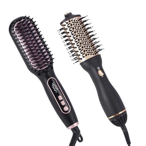 Hupifaz blow dryer brush and straightener brush set in black