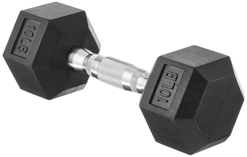 Basics 10 lb Rubber Hex Dumbbell side view