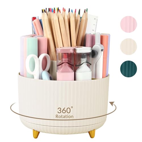 SKYDUE 360 rotating beige desk organizer