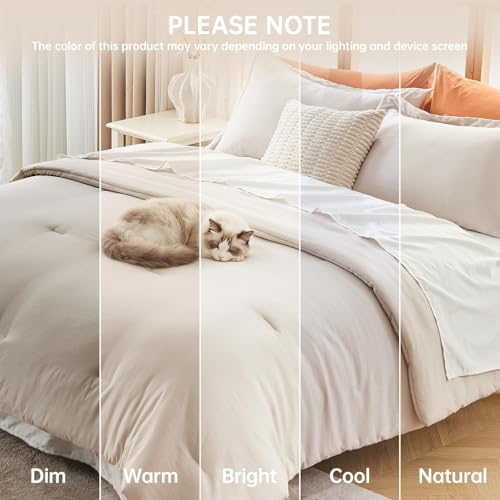 Beige bedroom bedding arrangement