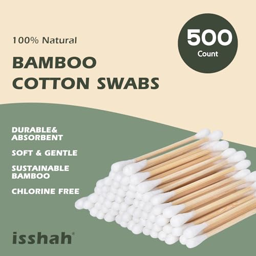 Sustainable bamboo cotton swab stick close up