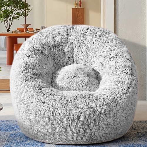 Aodenge 3 foot grey faux fur bean bag chair