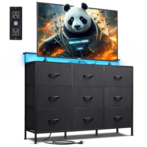 WLIVE black 9-drawer dresser TV stand full view