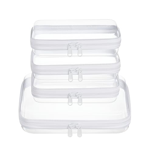 WELPIRT 4 pcs Clear Zipper Pouches set white