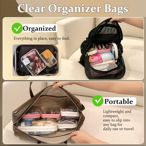 Small WELPIRT clear zipper pouches in a row
