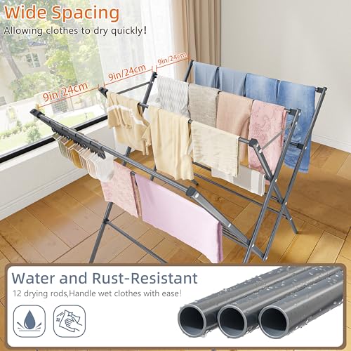Folded HOMIDEC clothes rack for compact storage
