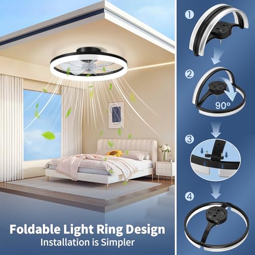 Black ceiling fan with LED light active
