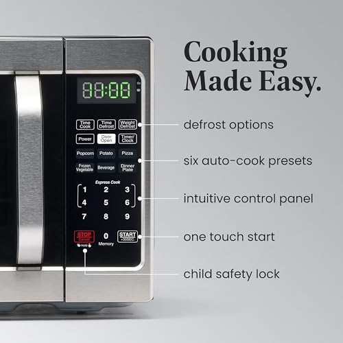 Side profile of compact stainless steel microwave oven