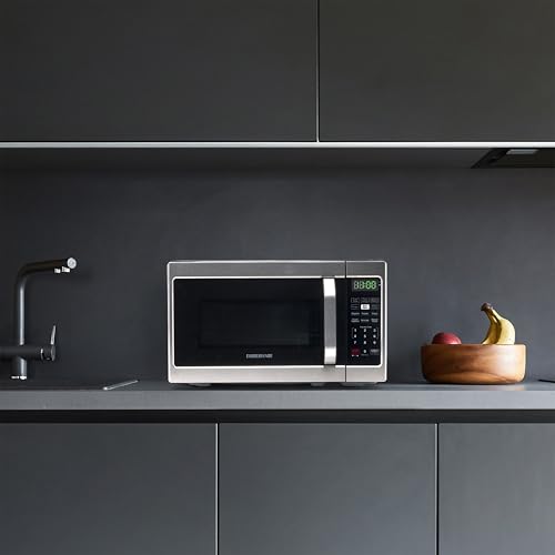 Farberware microwave placed on a kitchen countertop