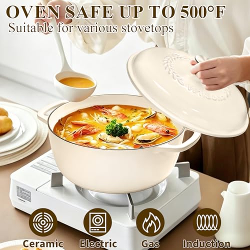 Dutch oven with lid resting on a kitchen counter