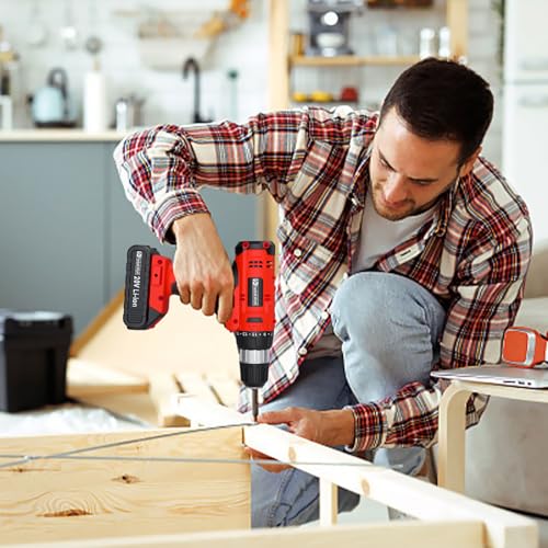 Side profile of red cordless drill unit