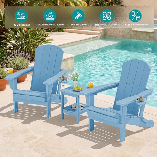 Light blue folding Adirondack chairs on patio