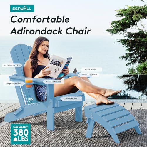 Wide armrest detail on light blue Adirondack chair